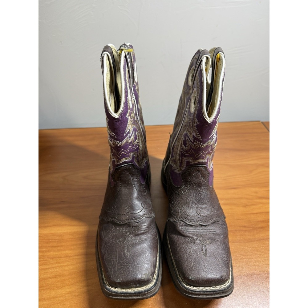 Durango Lil' BT286 Youth Girls Dark Brown Purple Lacey 8" Western Boots Sz 3.5 - Picture 2 of 8